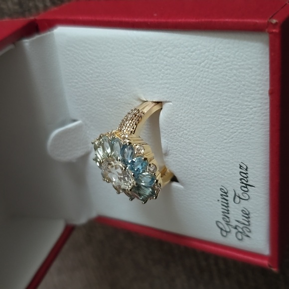 KOHLS 18K GOLD OVER STERLING SILVER GENUINE BLUE TOPAZ RING SIZE 7 - Picture 3 of 16